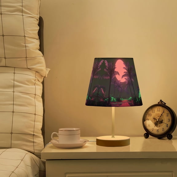 Yayeee Mini Table Lamp 10.8" Dimmable with Fabric Shade 3 Color Temperatures, Pink Neon Road