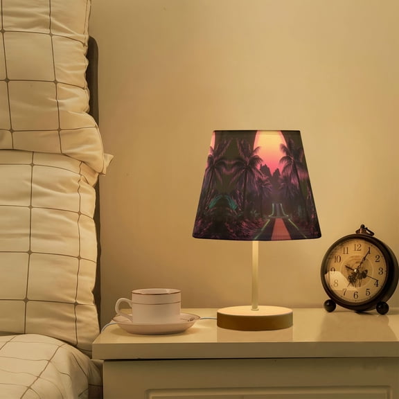 Yayeee Mini Table Lamp 10.8" Dimmable with Fabric Shade 3 Color Temperatures, Pink Road