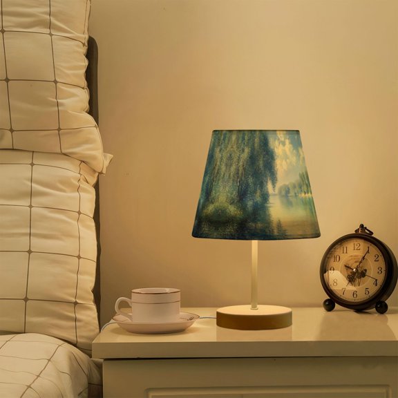 Yayeee Mini Table Lamp 11.8" Dimmable with Fabric Shade 3 Color Temperatures, Plants and River