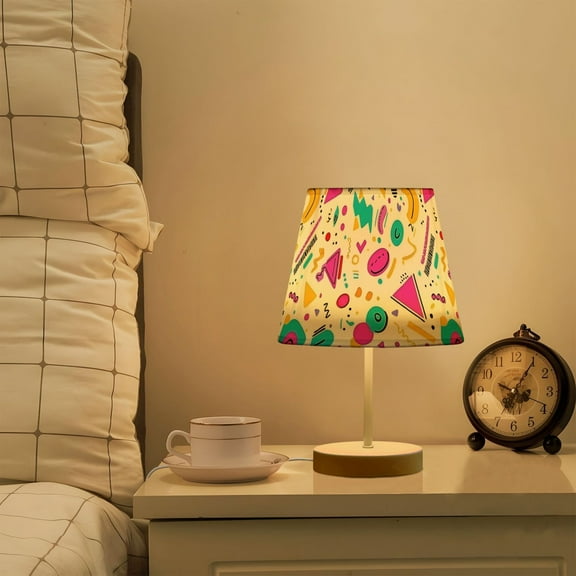 Yayeee Mini Table Lamp 11.8" Dimmable with Fabric Shade 3 Color Temperatures, Purple Abstract Shapes