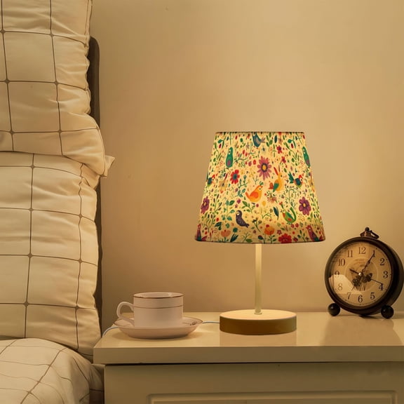 Yayeee Mini Table Lamp 10.8" Dimmable with Fabric Shade 3 Color Temperatures, Purple Cartoon Animals