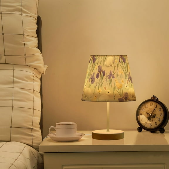 Yayeee Mini Table Lamp 10.8" Dimmable with Fabric Shade 3 Color Temperatures, Purple Floral Rabbit