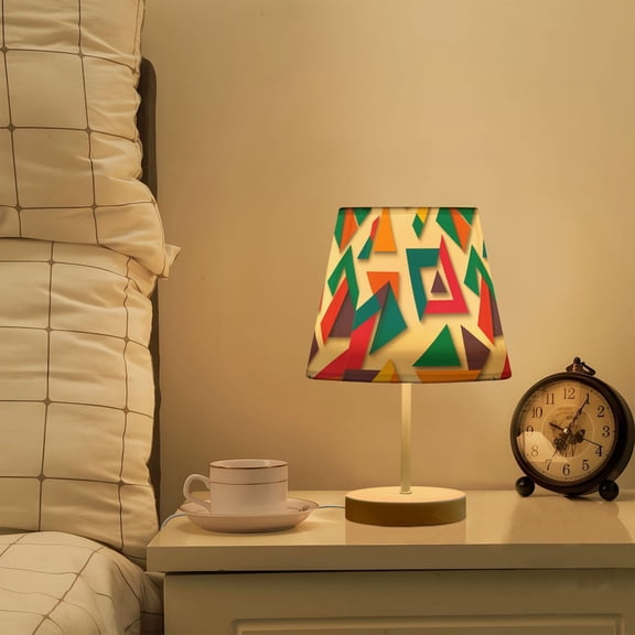 Yayeee Mini Table Lamp 10.8" Dimmable with Fabric Shade 3 Color Temperatures, Purple Triangles