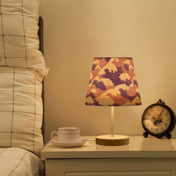 Yayeee Mini Table Lamp 10.8" Dimmable with Fabric Shade 3 Color Temperatures, Purple Wave Pattern