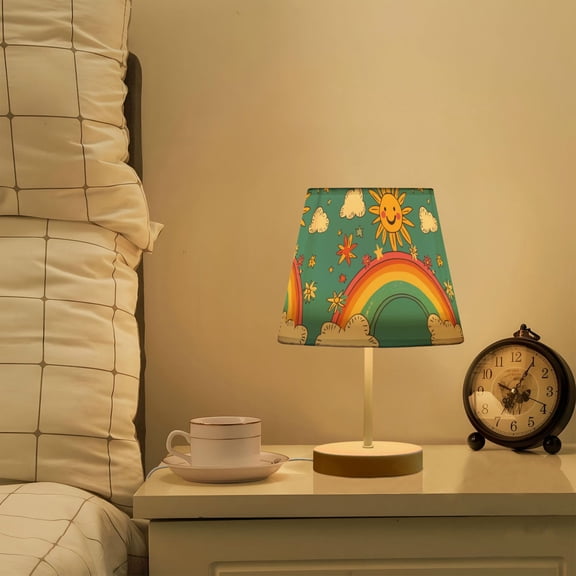 Yayeee Mini Table Lamp 11.8" Dimmable with Fabric Shade 3 Color Temperatures, Rainbow with Stars