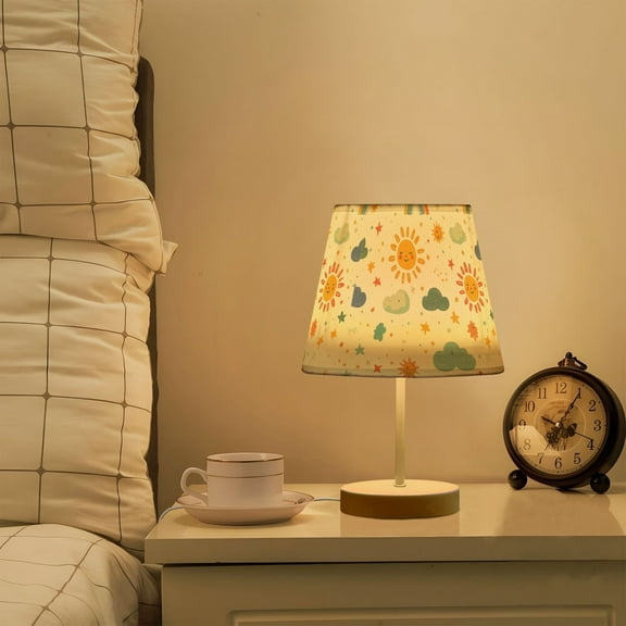 Yayeee Mini Table Lamp 11.8" Dimmable with Fabric Shade 3 Color Temperatures, Rainbows Pattern