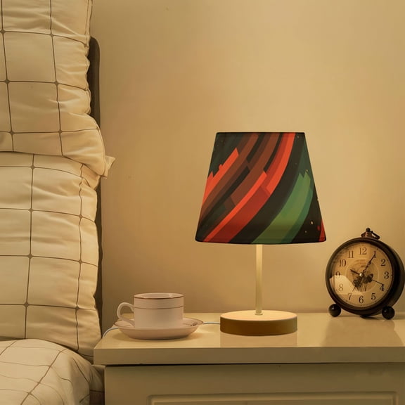 Yayeee Mini Table Lamp 11.8" Dimmable with Fabric Shade 3 Color Temperatures, Red Abstract Lines