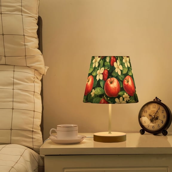 Yayeee Mini Table Lamp 10.8" Dimmable with Fabric Shade 3 Color Temperatures, Red Apple Pattern