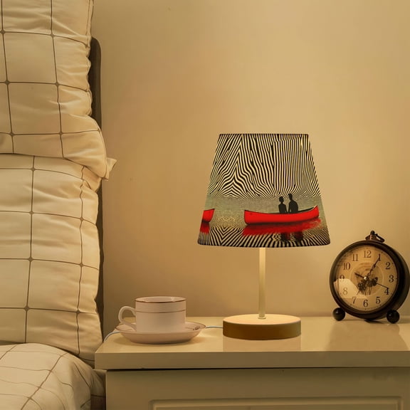 Yayeee Mini Table Lamp 11.8" Dimmable with Fabric Shade 3 Color Temperatures, Red Boat