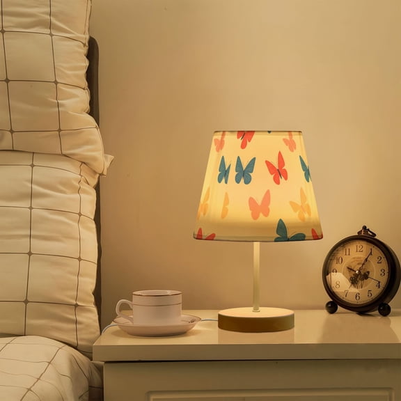 Yayeee Mini Table Lamp 10.8" Dimmable with Fabric Shade 3 Color Temperatures, Red Butterflies