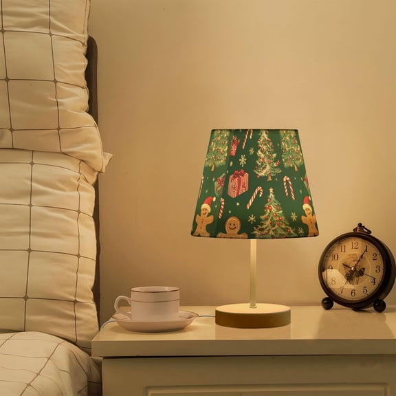 Yayeee Mini Table Lamp 11.8" Dimmable with Fabric Shade 3 Color Temperatures, Red Christmas Gingerbread