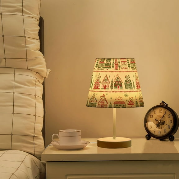 Yayeee Mini Table Lamp 10.8" Dimmable with Fabric Shade 3 Color Temperatures, Red Christmas House