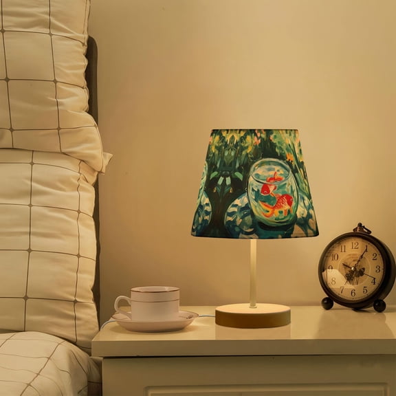 Yayeee Mini Table Lamp 10.8" Dimmable with Fabric Shade 3 Color Temperatures, Red Goldfish