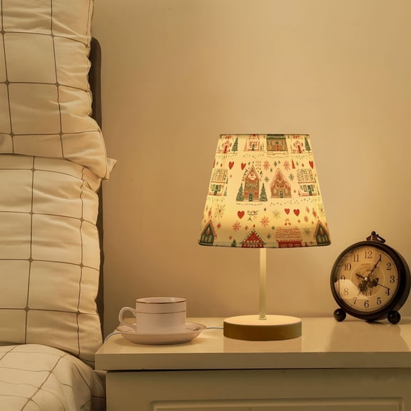 Yayeee Mini Table Lamp 10.8" Dimmable with Fabric Shade 3 Color Temperatures, Red Nordic Christmas House