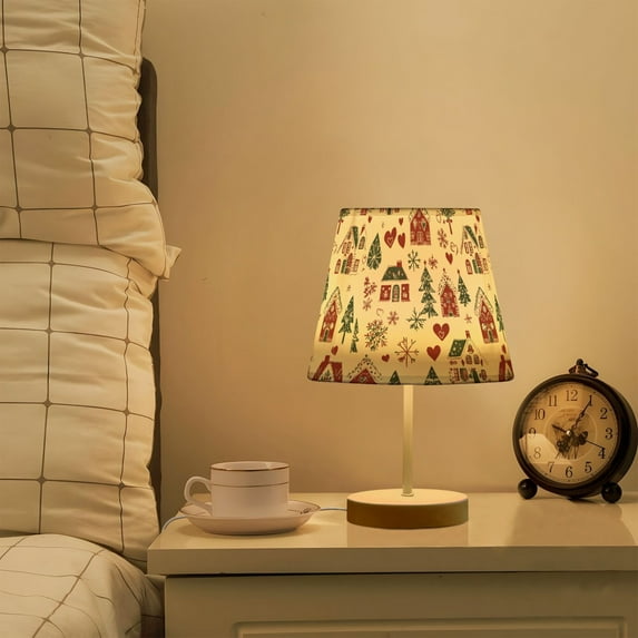 Yayeee Mini Table Lamp 11.8" Dimmable with Fabric Shade 3 Color Temperatures, Red Nordic Christmas
