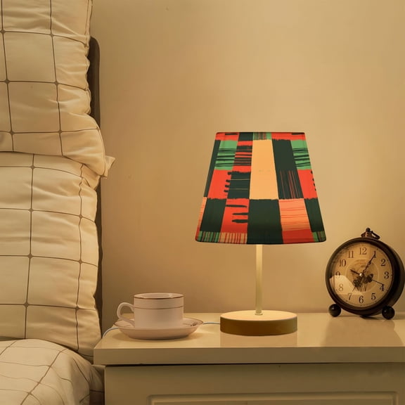 Yayeee Mini Table Lamp 10.8" Dimmable with Fabric Shade 3 Color Temperatures, Red Teal Plaid
