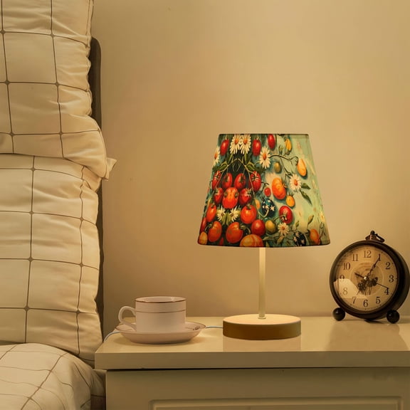 Yayeee Mini Table Lamp 11.8" Dimmable with Fabric Shade 3 Color Temperatures, Red Tomatoes