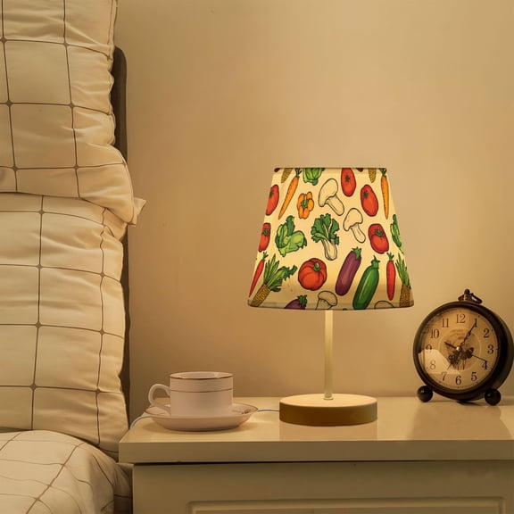 Yayeee Mini Table Lamp 11.8" Dimmable with Fabric Shade 3 Color Temperatures, Red Vegetables Pattern