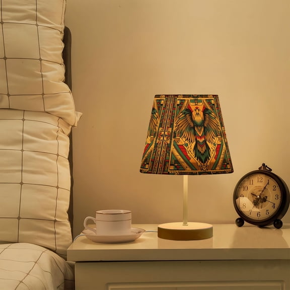 Yayeee Mini Table Lamp 10.8" Dimmable with Fabric Shade 3 Color Temperatures, Retro Abstract Eagle