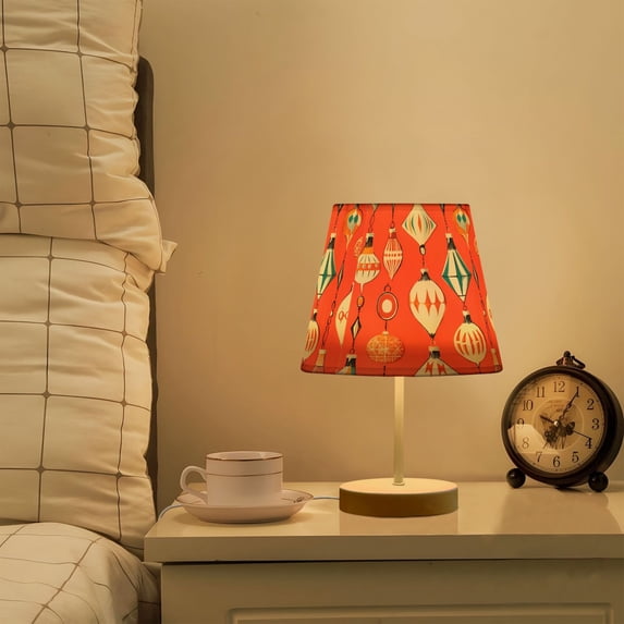 Yayeee Mini Table Lamp 10.8" Dimmable with Fabric Shade 3 Color Temperatures, Retro Christmas Ornaments Pattern