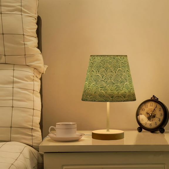 Yayeee Mini Table Lamp 10.8" Dimmable with Fabric Shade 3 Color Temperatures, Retro Green Abstract