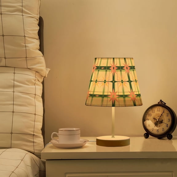Yayeee Mini Table Lamp 10.8" Dimmable with Fabric Shade 3 Color Temperatures, Retro Green Stars