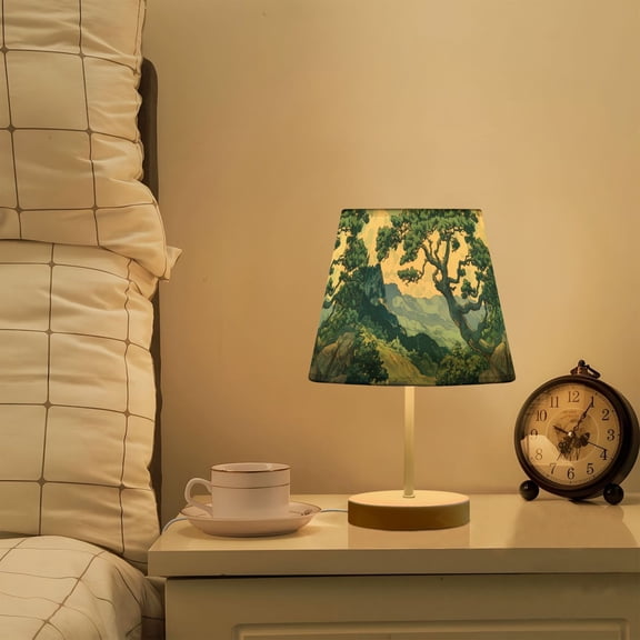 Yayeee Mini Table Lamp 11.8" Dimmable with Fabric Shade 3 Color Temperatures, Retro Tree