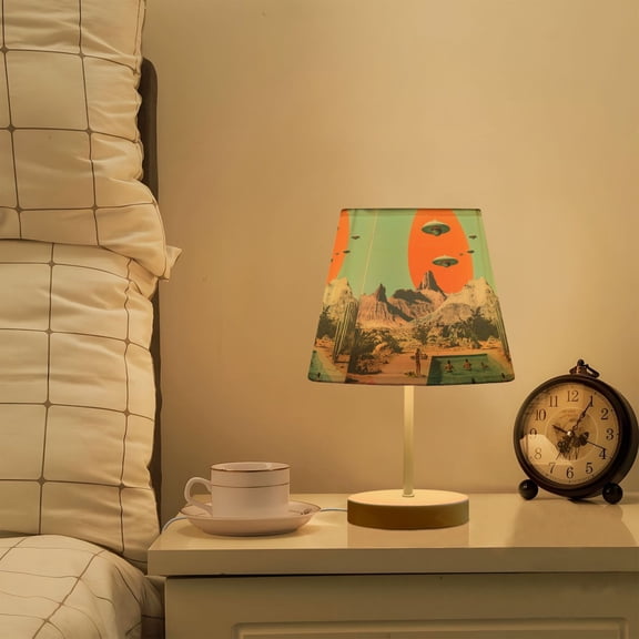 Yayeee Mini Table Lamp 10.8" Dimmable with Fabric Shade 3 Color Temperatures, Retro UFO