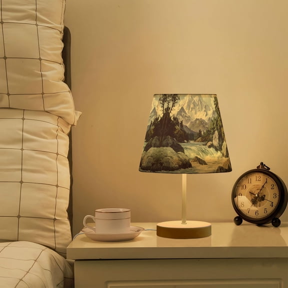 Yayeee Mini Table Lamp 10.8" Dimmable with Fabric Shade 3 Color Temperatures, River and Mountains