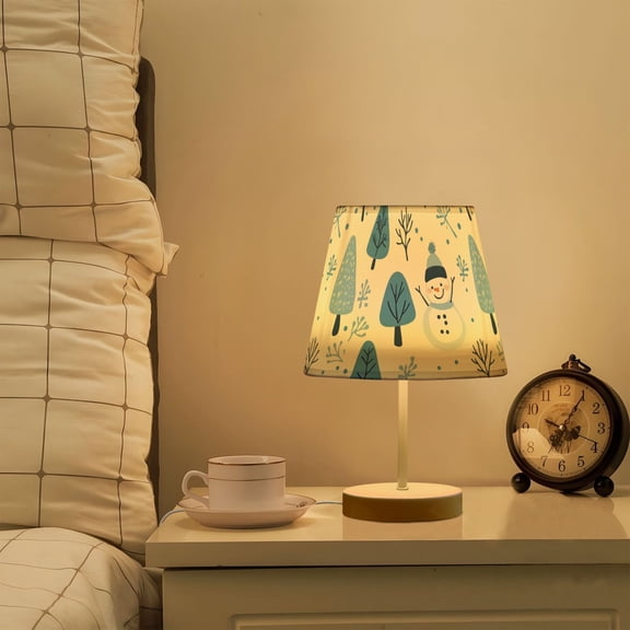 Yayeee Mini Table Lamp 11.8" Dimmable with Fabric Shade 3 Color Temperatures, Simple Cartoon Snowmen