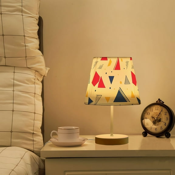 Yayeee Mini Table Lamp 11.8" Dimmable with Fabric Shade 3 Color Temperatures, Simple Triangles