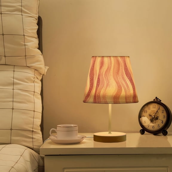 Yayeee Mini Table Lamp 11.8" Dimmable with Fabric Shade 3 Color Temperatures, Soft Brown Pattern