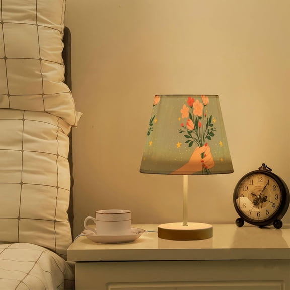 Yayeee Mini Table Lamp 10.8" Dimmable with Fabric Shade 3 Color Temperatures, Stars Flower