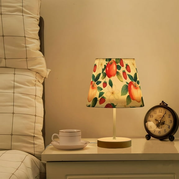Yayeee Mini Table Lamp 11.8" Dimmable with Fabric Shade 3 Color Temperatures, Strawberry Pattern