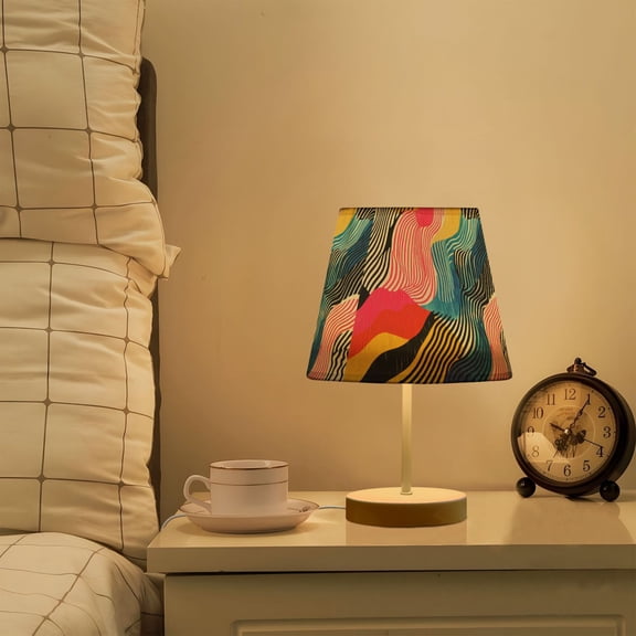 Yayeee Mini Table Lamp 10.8" Dimmable with Fabric Shade 3 Color Temperatures, Stripes Pattern