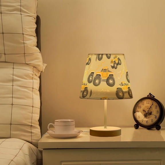 Yayeee Mini Table Lamp 11.8" Dimmable with Fabric Shade 3 Color Temperatures, Trucks Pattern