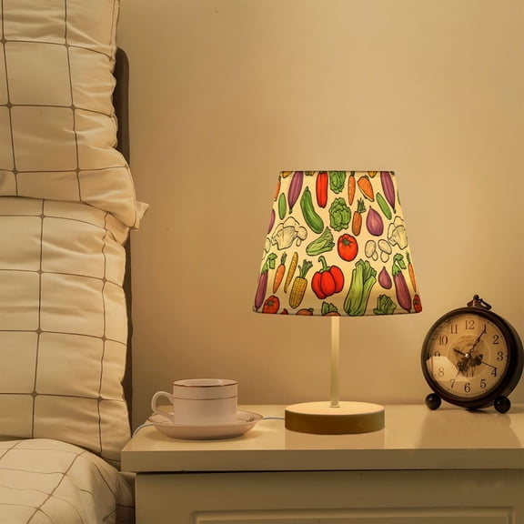 Yayeee Mini Table Lamp 11.8" Dimmable with Fabric Shade 3 Color Temperatures, Vegetables Pattern