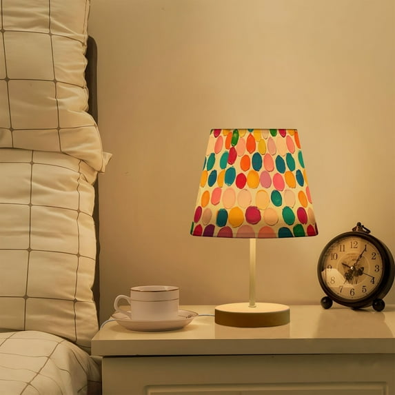 Yayeee Mini Table Lamp 10.8" Dimmable with Fabric Shade 3 Color Temperatures, Watercolor Circles