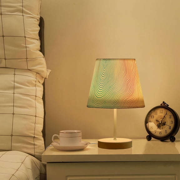 Yayeee Mini Table Lamp 11.8" Dimmable with Fabric Shade 3 Color Temperatures, Wavy Striped