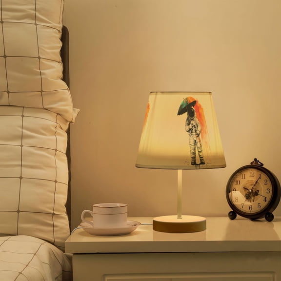 Yayeee Mini Table Lamp 10.8" Dimmable with Fabric Shade 3 Color Temperatures, White Astronaut