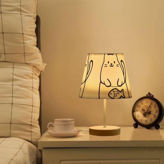 Yayeee Mini Table Lamp 11.8" Dimmable with Fabric Shade 3 Color Temperatures, White Chubby Cat