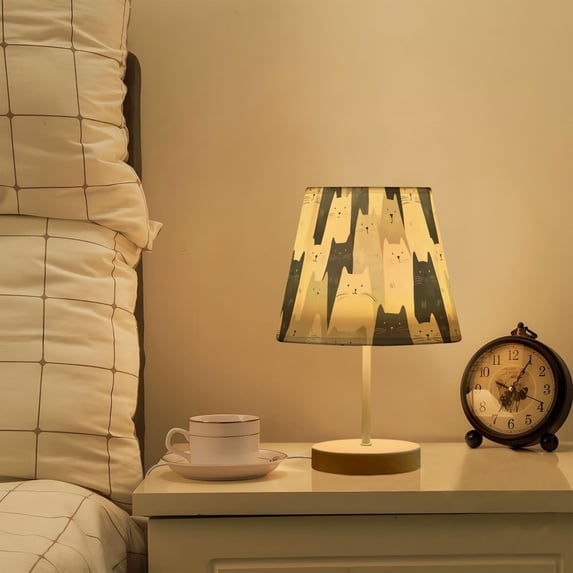 Yayeee Mini Table Lamp 11.8" Dimmable with Fabric Shade 3 Color Temperatures, White Cute Cats