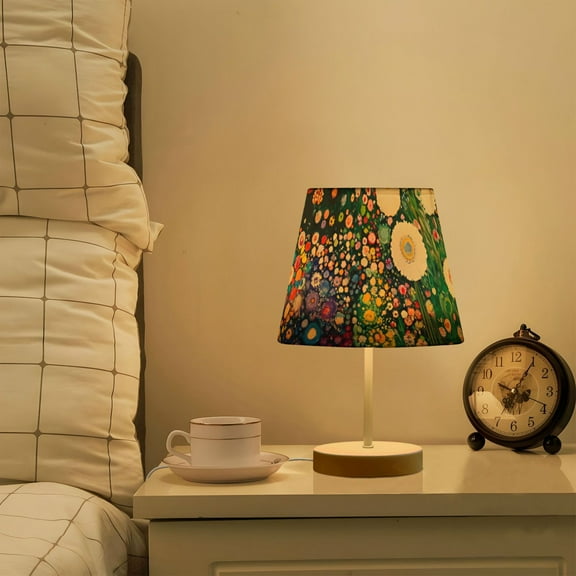 Yayeee Mini Table Lamp 11.8" Dimmable with Fabric Shade 3 Color Temperatures, White Floral Garden