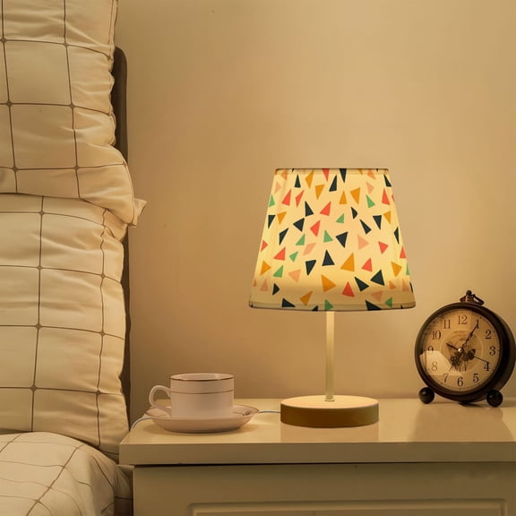 Yayeee Mini Table Lamp 11.8" Dimmable with Fabric Shade 3 Color Temperatures, White Minimalist Triangles