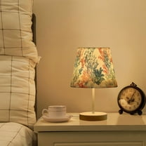 Yayeee Mini Table Lamp 10.8" Dimmable with Fabric Shade 3 Color Temperatures, White Sea Plants
