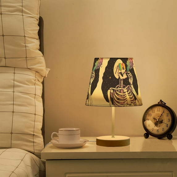 Yayeee Mini Table Lamp 11.8" Dimmable with Fabric Shade 3 Color Temperatures, White Skeleton