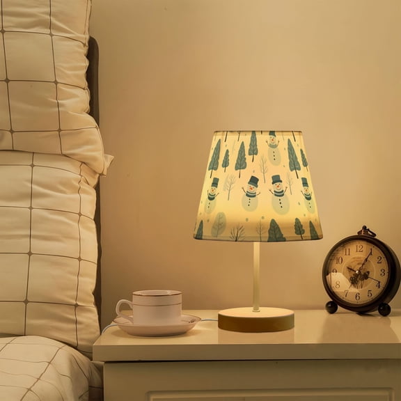 Yayeee Mini Table Lamp 11.8" Dimmable with Fabric Shade 3 Color Temperatures, White Snowman