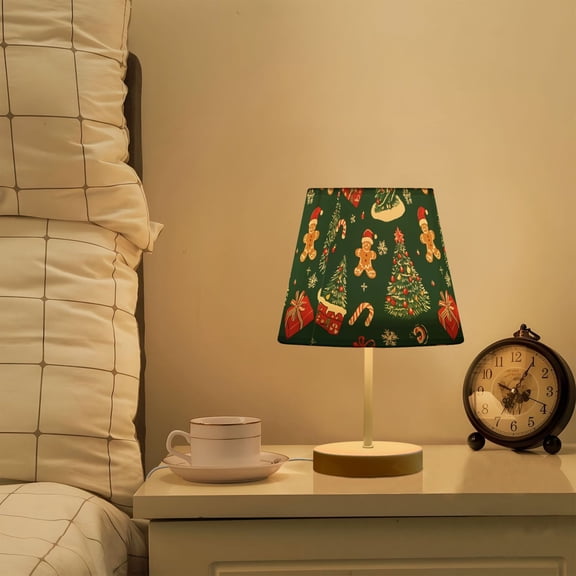 Yayeee Mini Table Lamp 10.8" Dimmable with Fabric Shade 3 Color Temperatures, Yellow Christmas Gingerbread