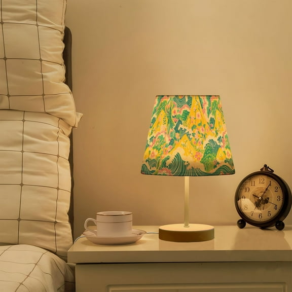 Yayeee Mini Table Lamp 11.8" Dimmable with Fabric Shade 3 Color Temperatures, Yellow Mountains