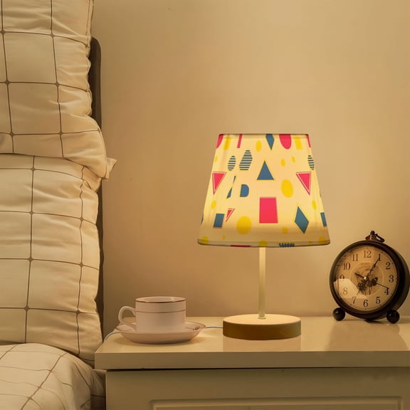Yayeee Mini Table Lamp 11.8" Dimmable with Fabric Shade 3 Color Temperatures, Yellow Retro Round